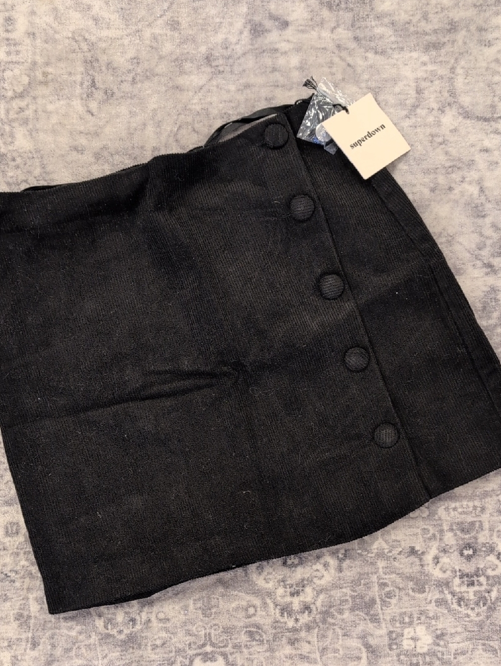 superdown Black Corduroy Button-Detail Mini Skirt